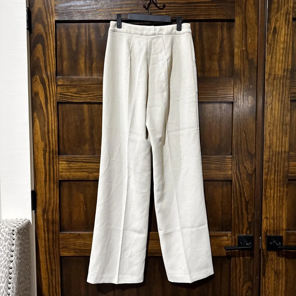 Aqua Pants‎ Womens Small Beige Wide Leg High Rise Pocket Stretch Trousers Office